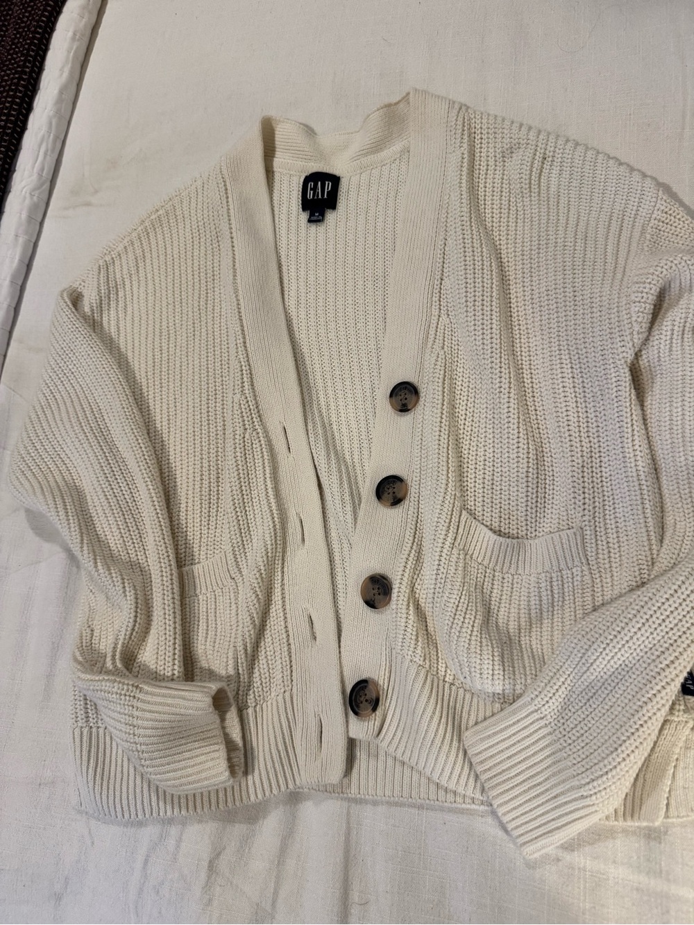 GAP Cream Chunky Ribbed Button Cardigan